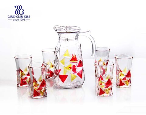 Wholesale Spray color clear glass pitcher drinking set pitcher with 6 cups