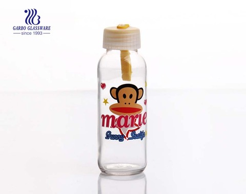 300ml Clear glass water bottle with decals