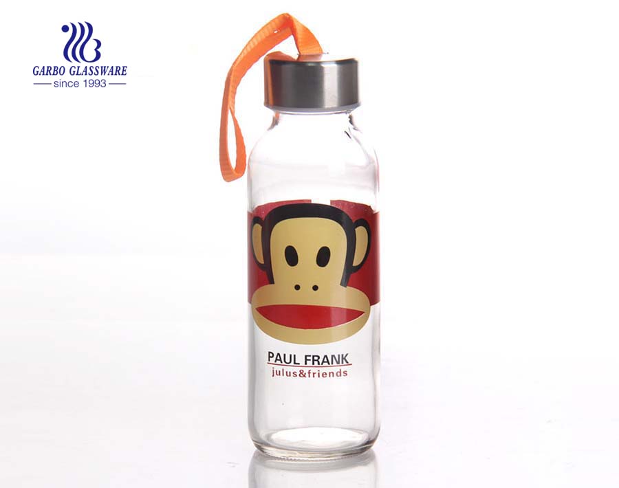 300ml Clear glass water bottle with decals