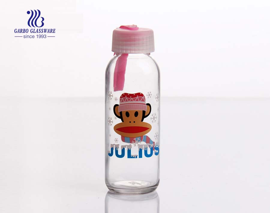 300ml Clear glass water bottle with decals