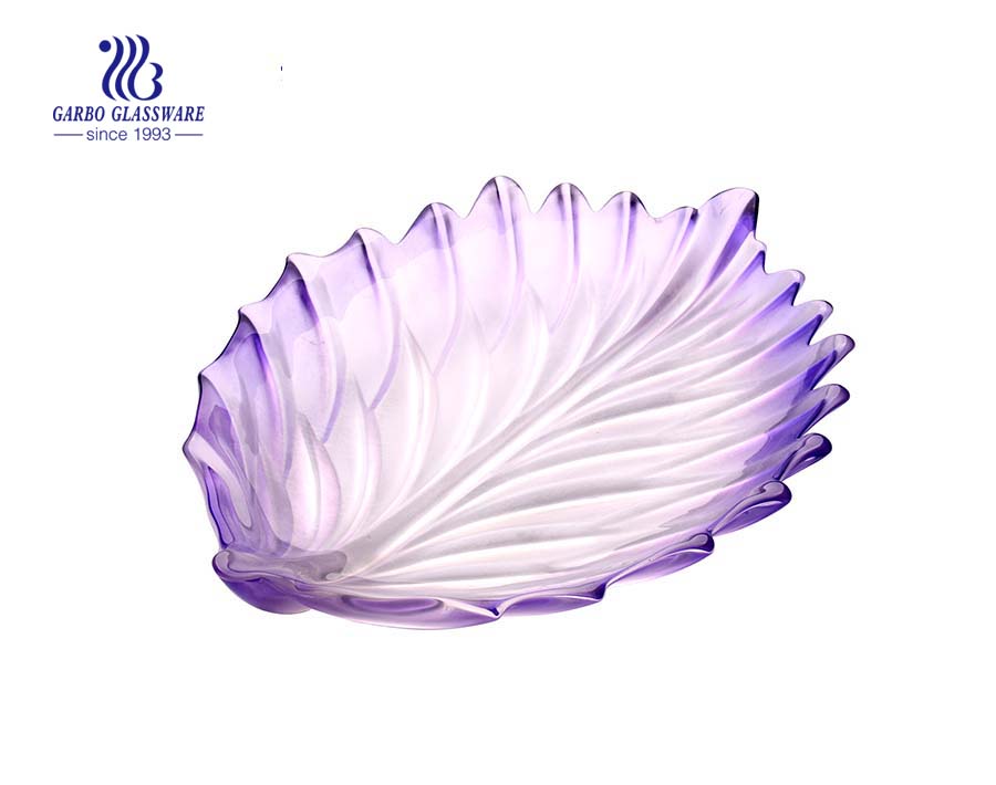 Glass fruit plate with leave shape design