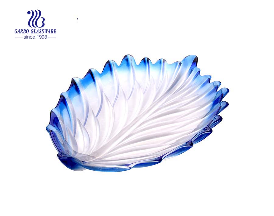 Glass fruit plate with leave shape design