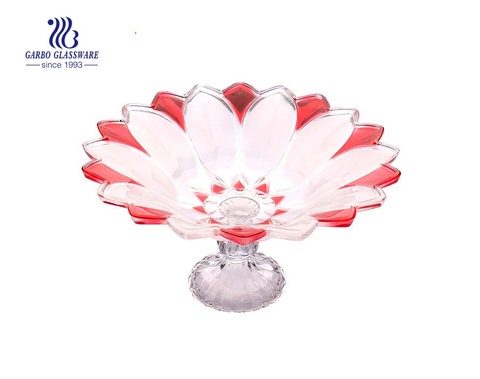 12'' Glass bowl with lotus design for serving fruit