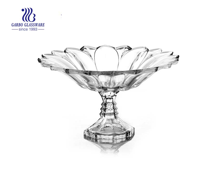 12'' Glass bowl with lotus design for serving fruit