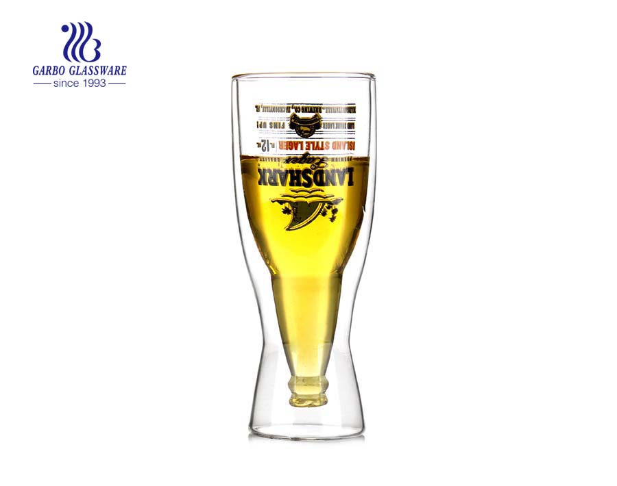 14oz Đồ uống Borosilicate cốc bia thủy tinh đôi để bán buôn