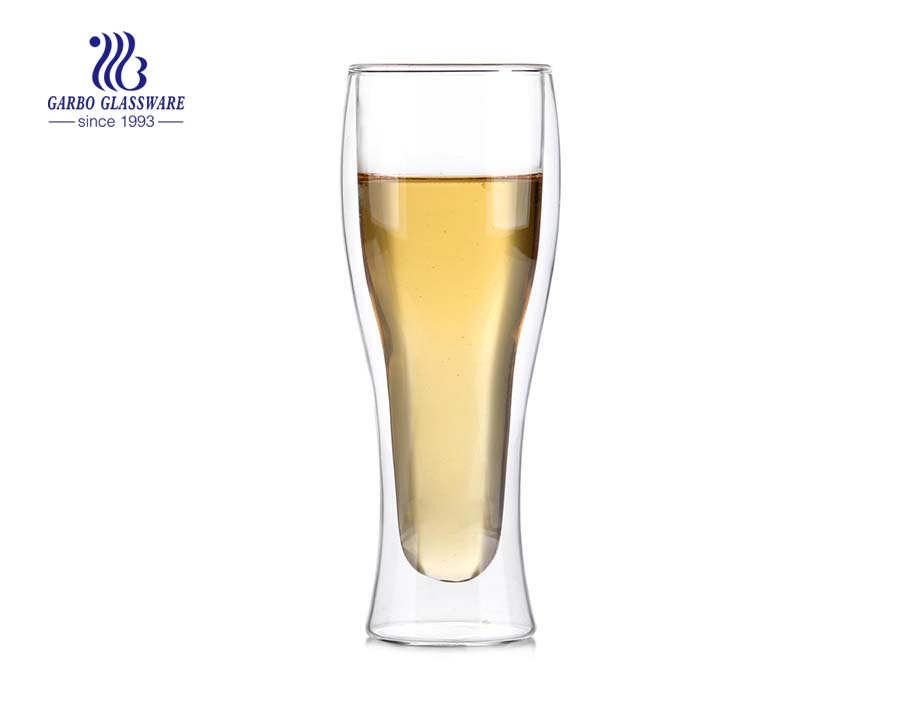Bicchiere da birra in vetro a doppia parete per bicchieri in borosilicato da 14 once per il commercio all'ingrosso