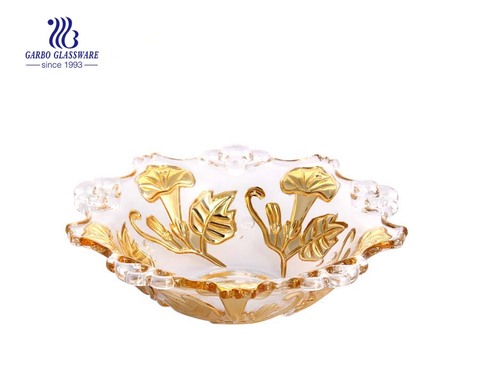 12'' Glass fruit bowl with electroplating gold 