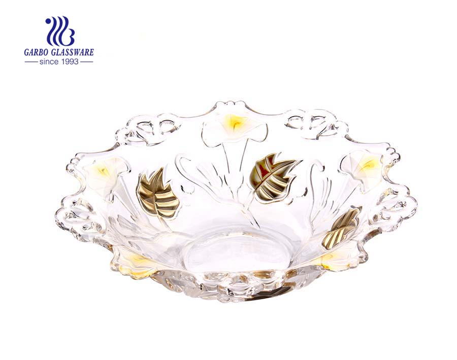 12'' Glass fruit bowl with electroplating gold 