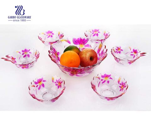 7pcs Cheap classic colorful serving dish glass fruit bowl set