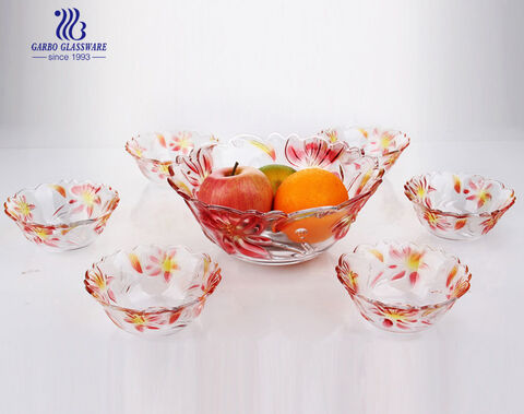 7pcs Cheap classic colorful serving dish glass fruit bowl set