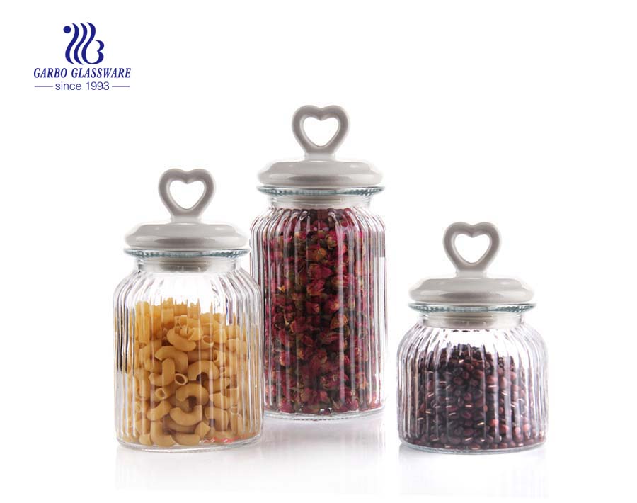  small glass candy storage jar with a gray lid 