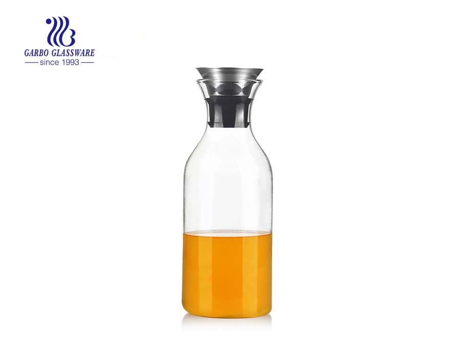 900ml Stainless steel lid hand blown pyrex glass water carafe for wholesale  Wholesale