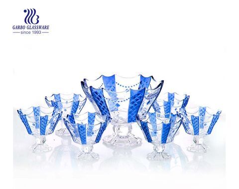 Beautiful necklace design 7 pcs footed glass bowl set with color 