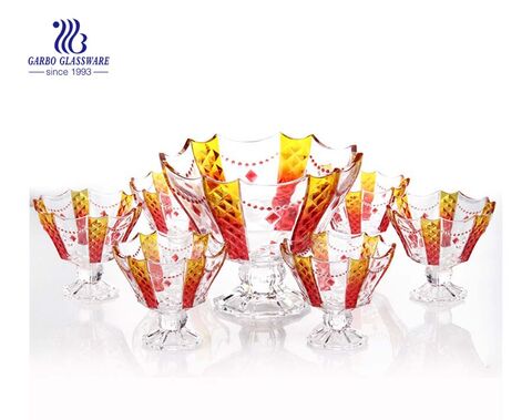 Beautiful necklace design 7 pcs footed glass bowl set with color 