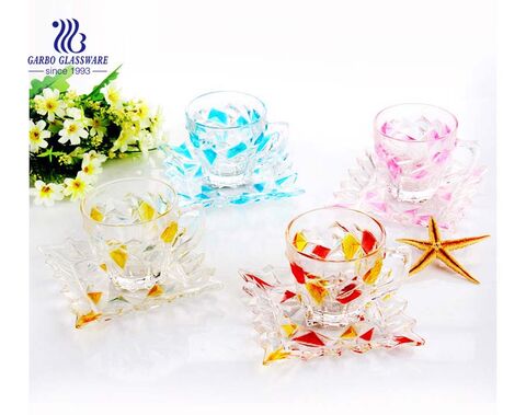 Colored 180ml glass cup and saucer set