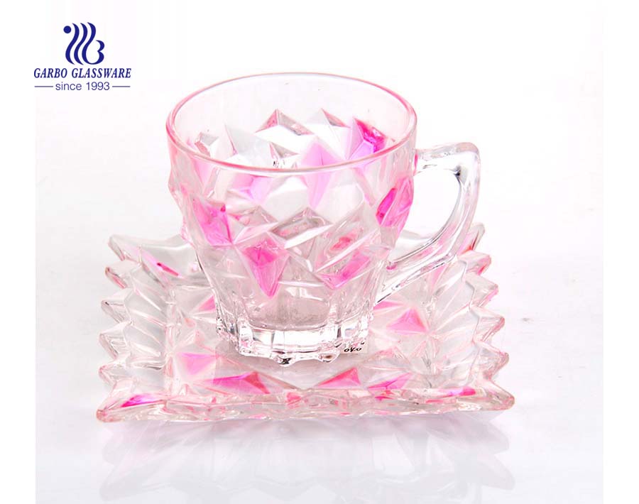 Colored 180ml glass cup and saucer set