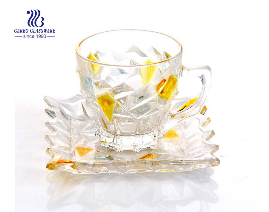 Colored 180ml glass cup and saucer set