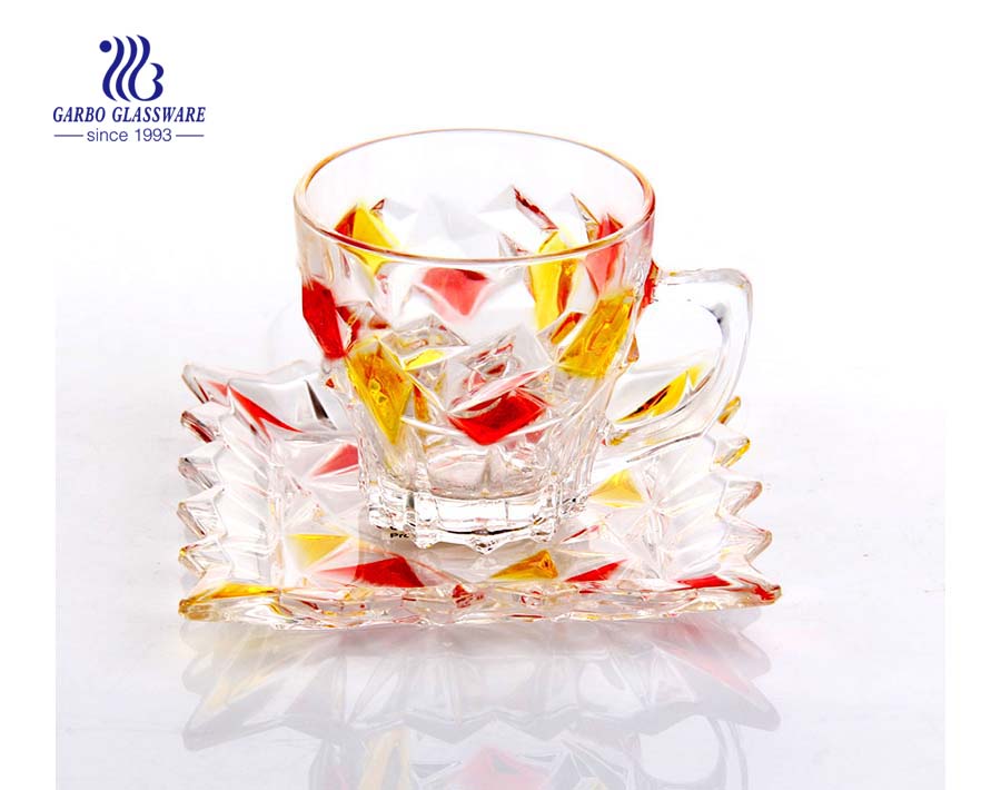 Colored 180ml glass cup and saucer set