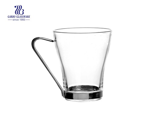 glass coffee mug with metal handle