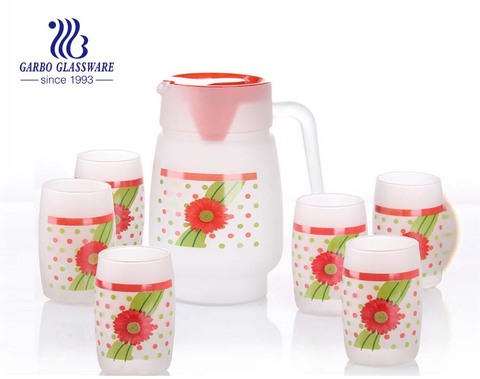 7pcs Frosted glass drinking set with pinting