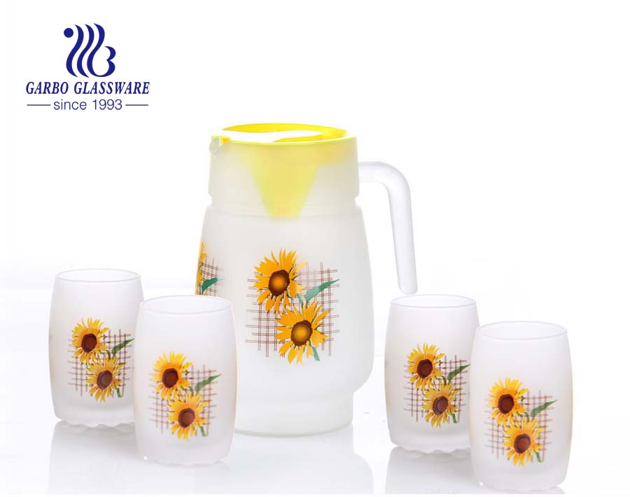 7pcs Frosted glass drinking set with pinting