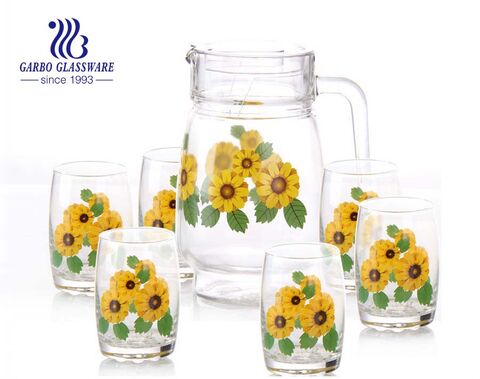 7pcs Frosted glass drinking set with pinting