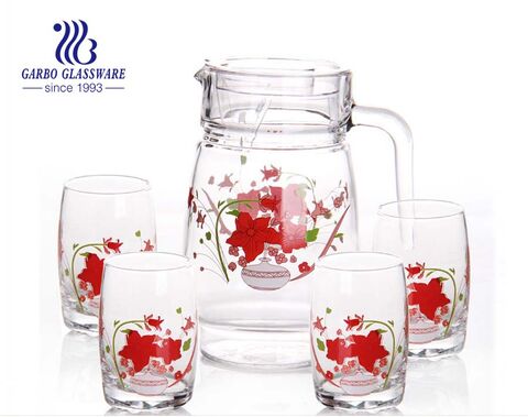 7pcs Frosted glass drinking set with pinting