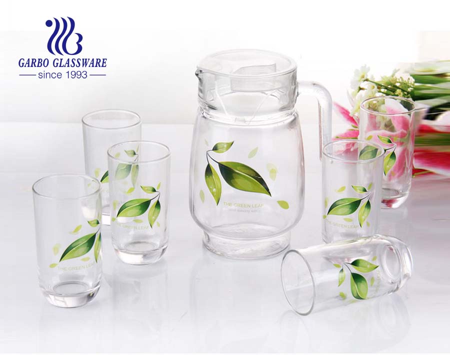 7pcs Frosted glass drinking set with pinting