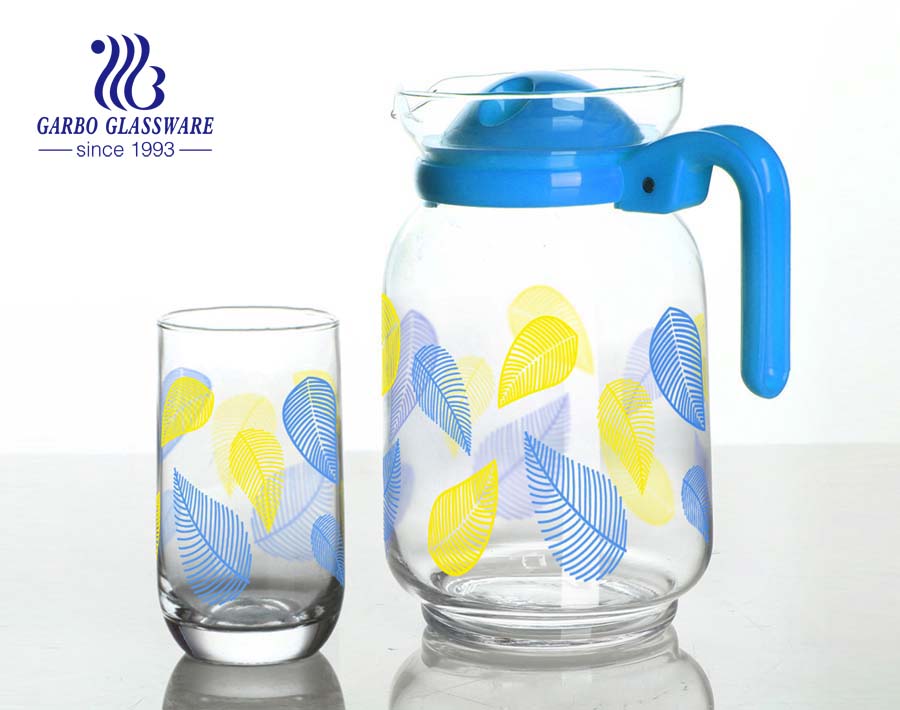 custom printing glass drinking pitcher set with 6pcs glass cup 