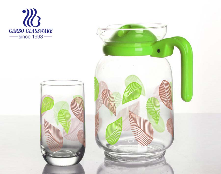 custom printing glass drinking pitcher set with 6pcs glass cup 