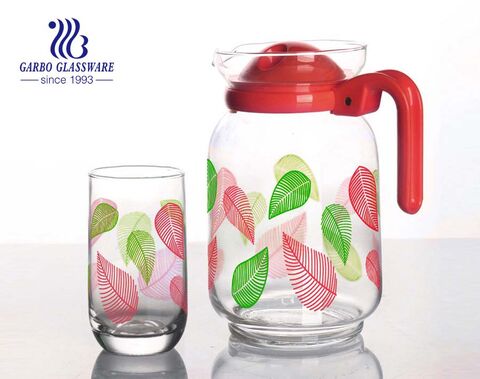 custom printing glass drinking pitcher set with 6pcs glass cup 