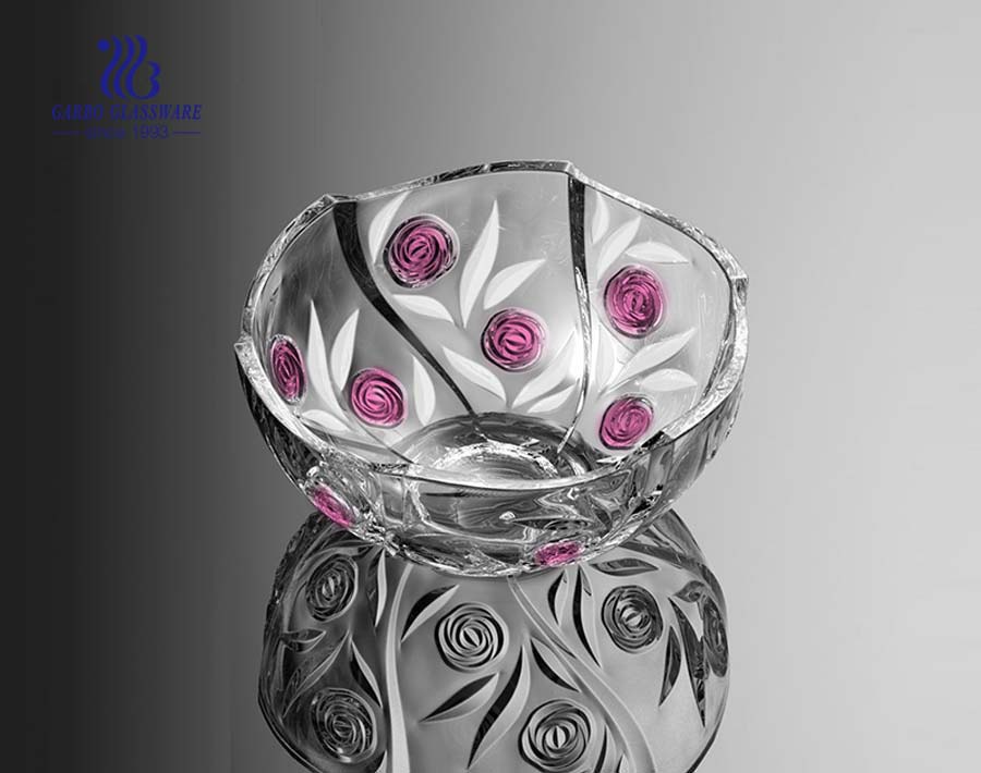 8.5'' Glass Rose bowl with partial spray color