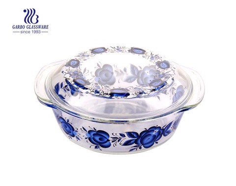 China manafacture 2L baking glass pot with lid and flower decal
