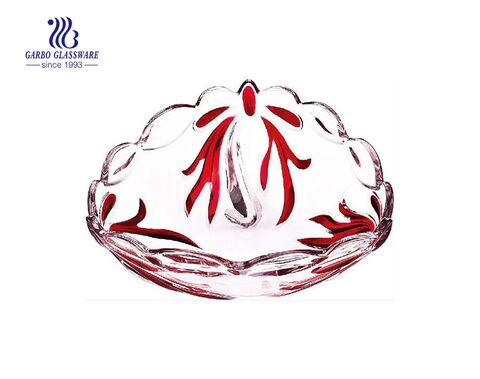 Glass Fruit Bowl with Sprayed Bowknot Design 