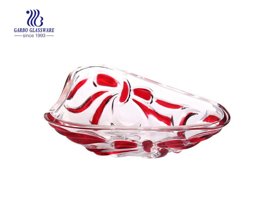 Glass Fruit Bowl with Sprayed Bowknot Design 