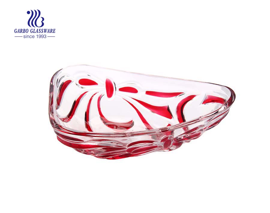 Glass Fruit Bowl with Sprayed Bowknot Design 