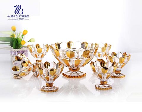 Spray color rhombus design 7 pcs footed glass bowl set wholesale glass bowls