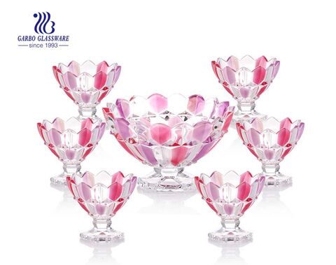 Spray color rhombus design 7 pcs footed glass bowl set wholesale glass bowls