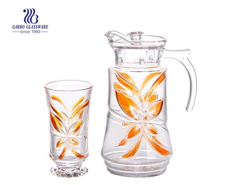 Uruguay glassware Hot sale multi color 7pcs glass water drinking set for home