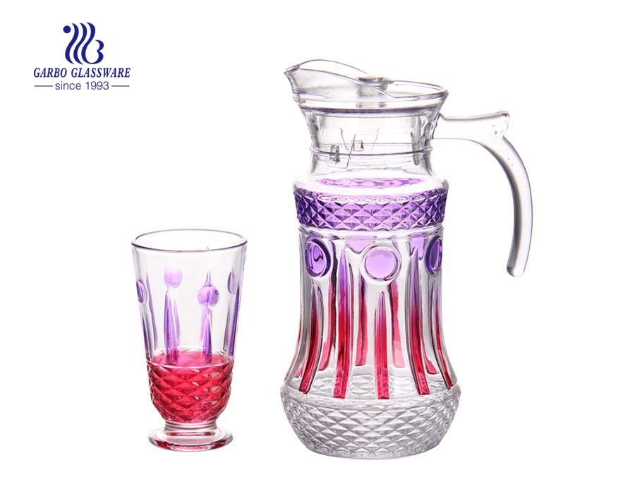 Uruguay glassware Hot sale multi color 7pcs glass water drinking set for home