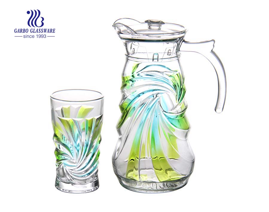 Uruguay glassware Hot sale multi color 7pcs glass water drinking set for home