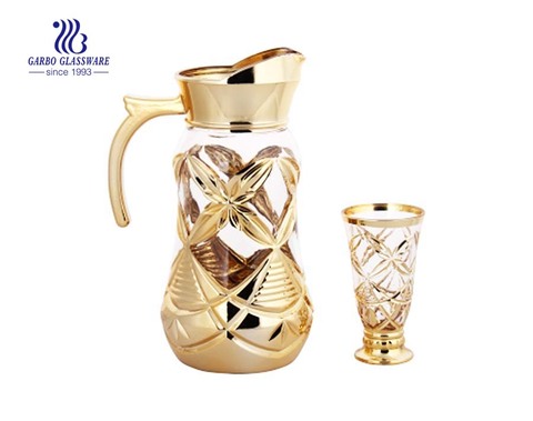 Decorative gold plating 7pcs glass water drinking set