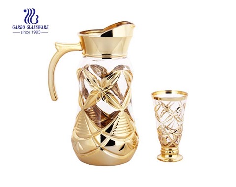 Decorative gold plating 7pcs glass water drinking set