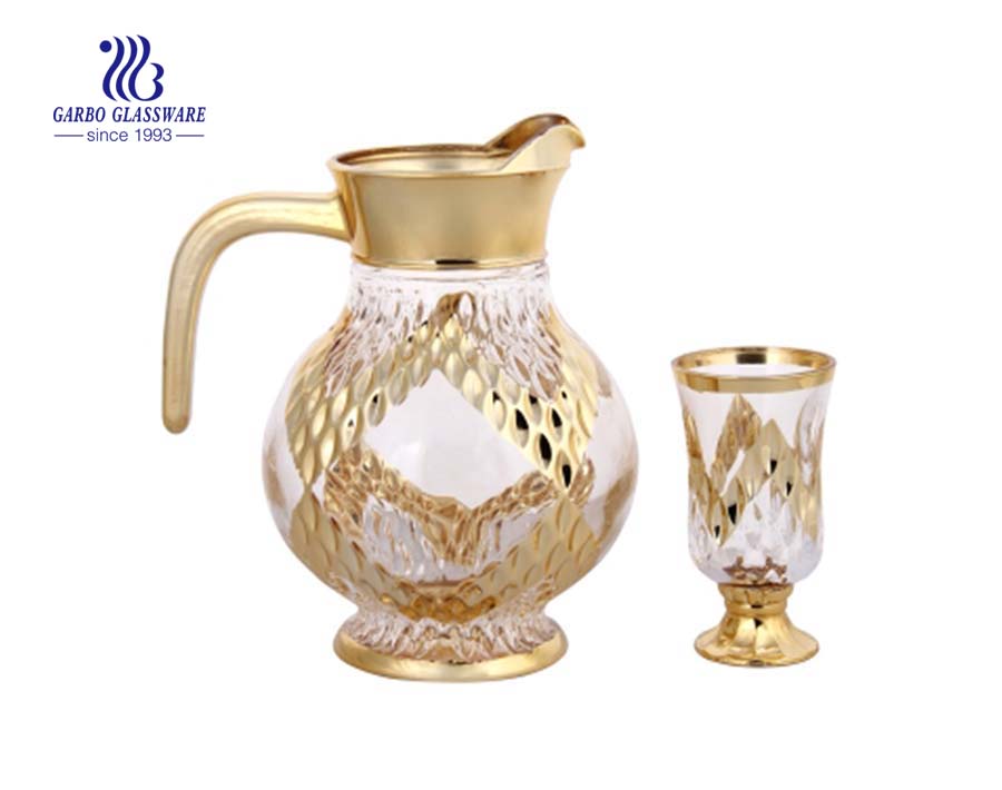 Decorative gold plating 7pcs glass water drinking set