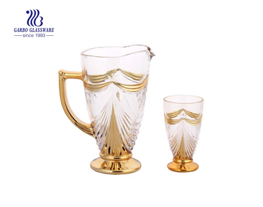 Decorative gold plating 7pcs glass water drinking set