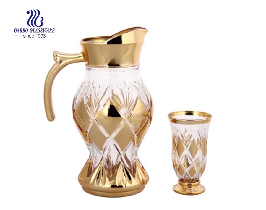 Decorative gold plating 7pcs glass water drinking set