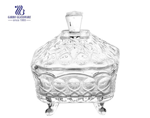 Circle Pattern Engraved  Glass Candy Jar with Lid 