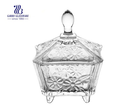 Daisy Engraved Glass Candy Pot Großhandel Kerzenglaswaren