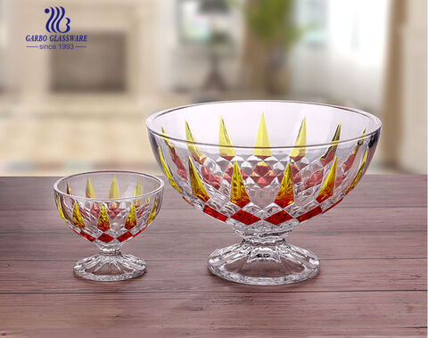 Decorative colorful 7PCS glass fruit bowl set for ice cream