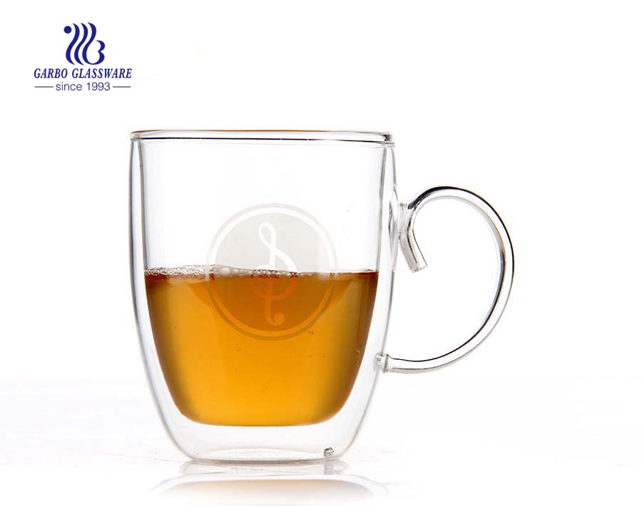 Big capacity heat resistant double wall glass cup with measuring line